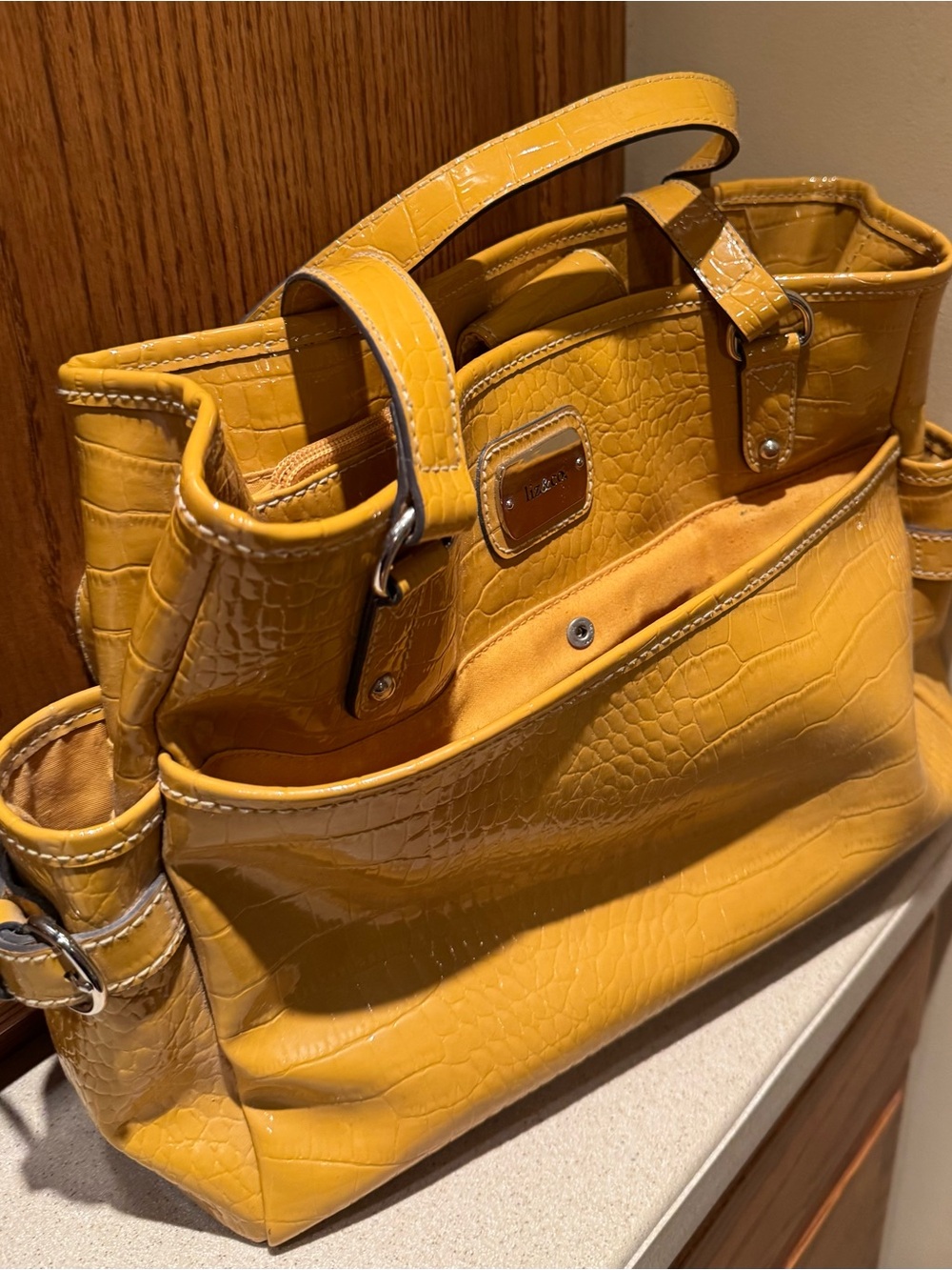 Liz Claiborne Croc-Embossed Yellow Tote